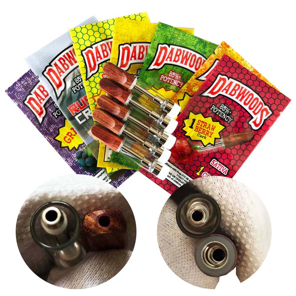 

Retail Dabwoods Vape Atomizers 7 Strains 0.8ml 1.0ml Wood Tips Cartridges empty thick oil vaporizer glass tank 510 thread ceramic coil carts with packaging