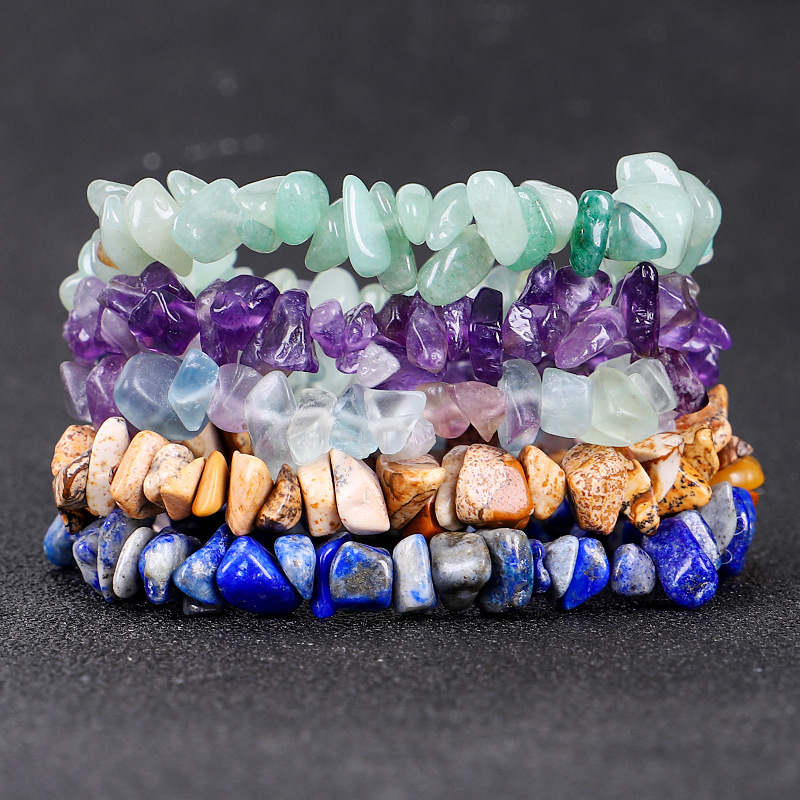 

Irregular Mixed Nature Stone Beaded Bracelets Colorful Crystal Gemstone Beads Bracelet Adjustable Yoga Energy Anxiety Relief Boho Beach Jewelry for Women Girls