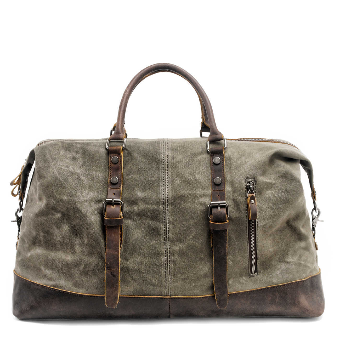 

Duffel Bags Men's Travel Large Capacity Canvas Handbag Waterproof Cowhide Oil Wax Canvas Messenger Luggage 230223, Black