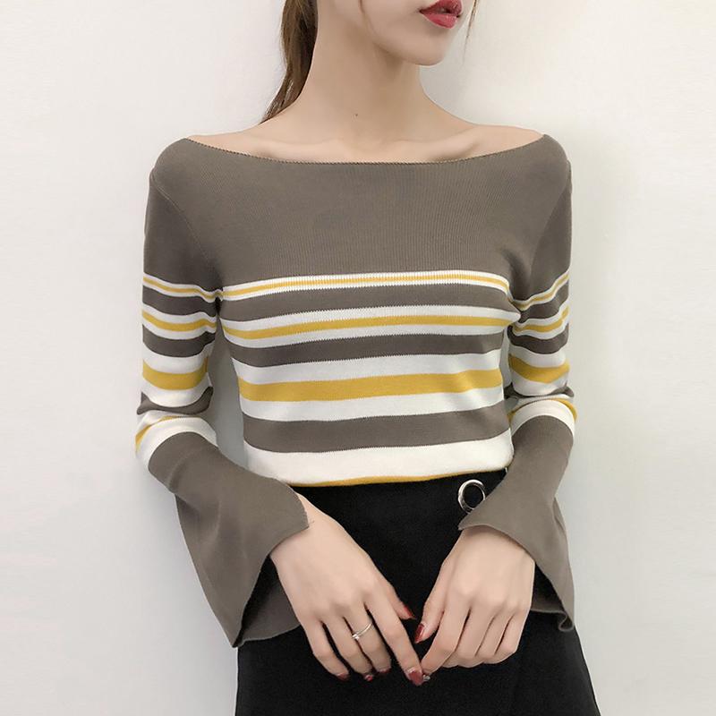 

Women' Sweaters Flare Sleeve Sweater Women Fashionable High Elastic Knitted Split Autumn Winter Pullovers Female Tricot Jumper Femme
