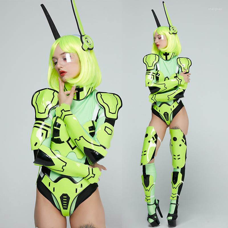 

Stage Wear Technology Sense Fluorescent Green Armor Nightclub Bar Dancer Rave Outfit Drag Queen Costume Festival Clothing VDB6379, Suit
