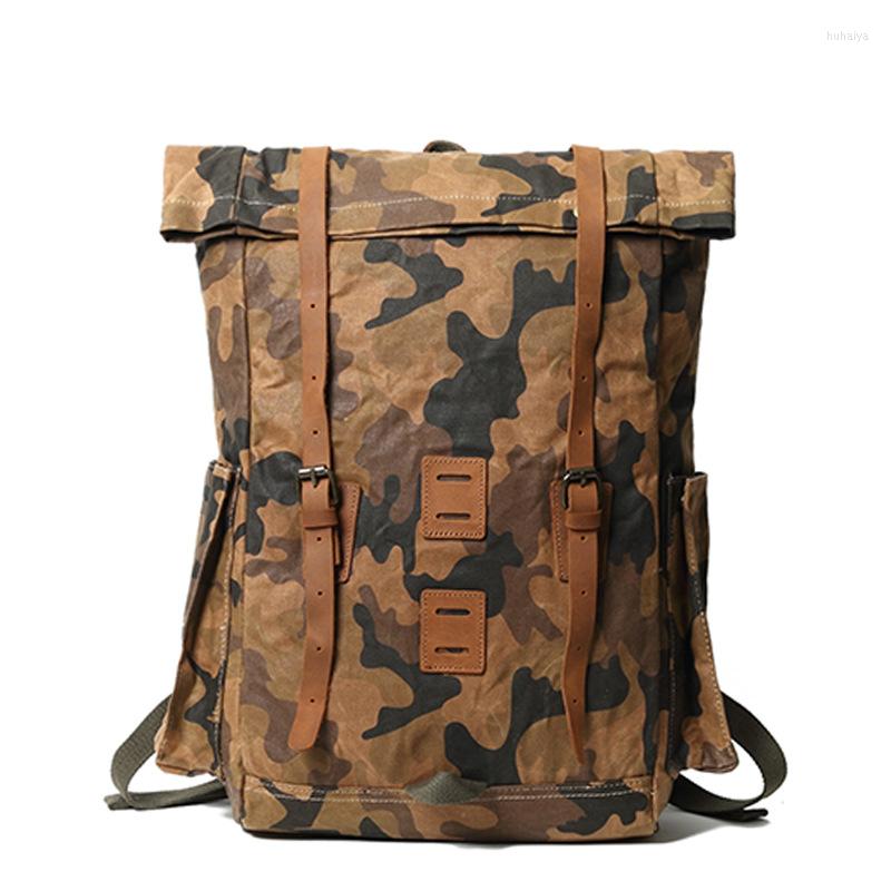

Backpack Canvas Waterproof Outdoor Travel Large Capacity Mountaineering Bag Camouflage Camping, Army green