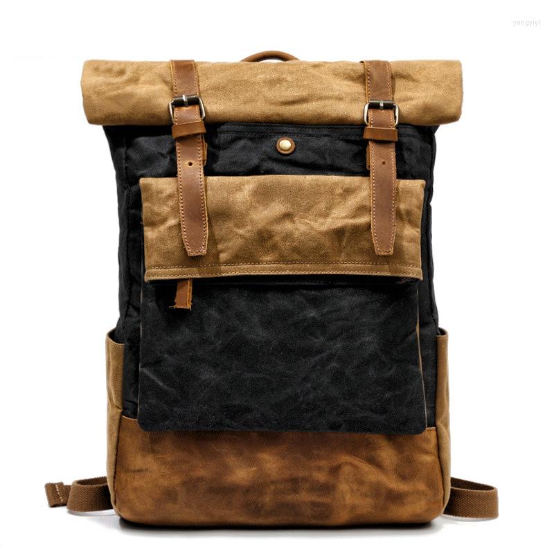 

Backpack Retro Oil Wax Rucksack Crazy Horse Leather Travel Outdoor Leisure Mountaineering Bag Student Computer School, Black