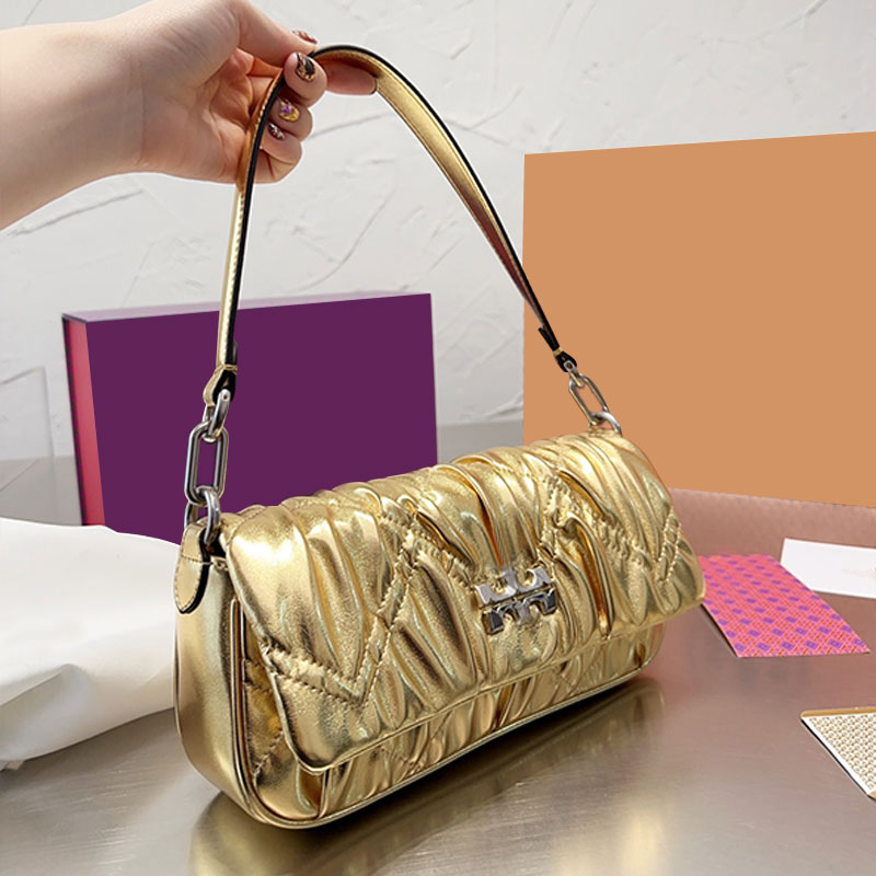 

Handbags Hobo Shoulder Bags Fashion Pleated Crossbody Bag Removable Chain Leather Handle Silver Hardware Flap Magnetic Buckle Cell Phone Pocket Women Purse, Gold