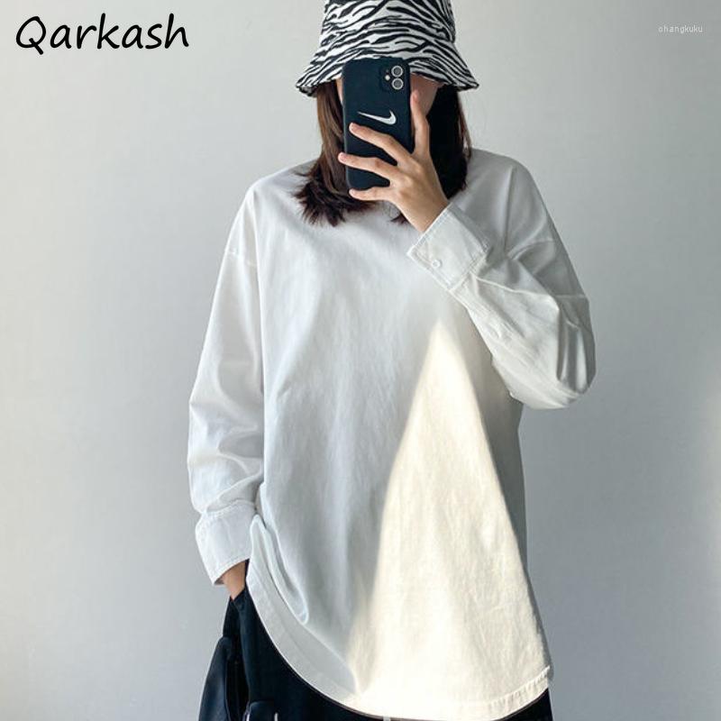 

Women's T Shirts Long Sleeve T-shirts Women Spring BF Loose Couple Solid Simple O-neck All-match Basic Daily Korean Style Tops Tees Tender, White