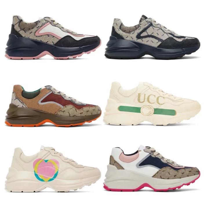 

Designer Rhyton Sneakers Running shoes Men Women Platform old daddy shoe mens Luxury Vintage Logo Chunky Sneaker Leather Interlock web Printed Trainers 36-45, Box