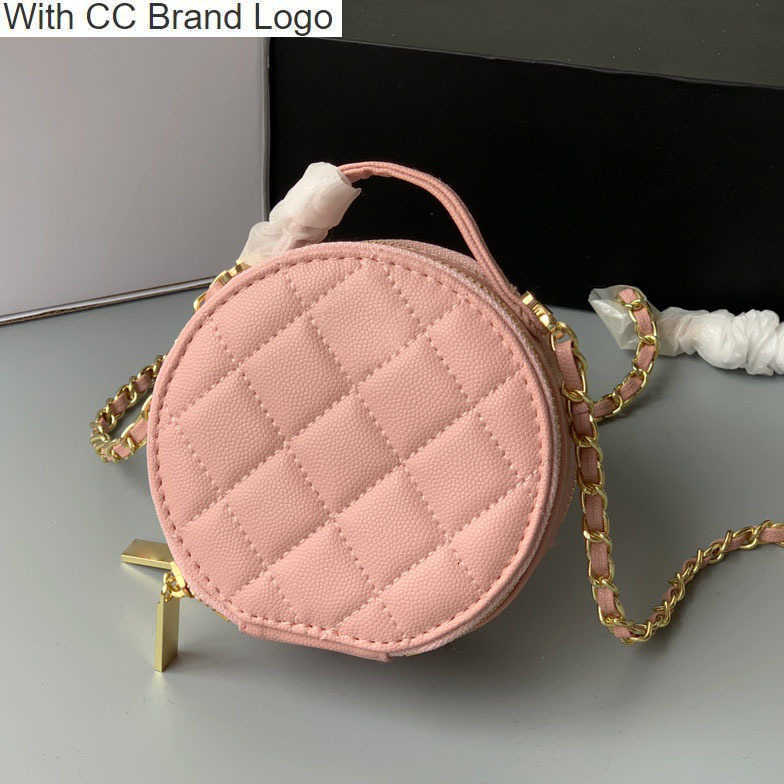 

CC Brand Cross Body Womens Pink Mini Round Bags With Handle Mirror Lined Vanity Caviar Cowhide Classic Diamond Quilted Hardware Chain Crossbody Wallets Designer, Box