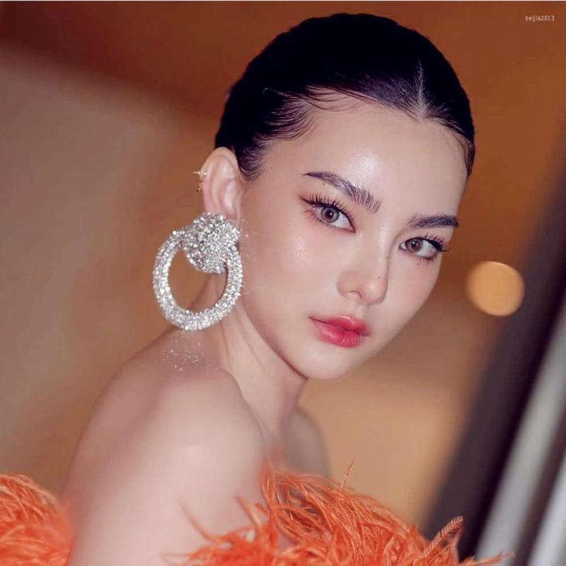 

Dangle Earrings Women Fashion Shiny Rhinestone Big Circle Jewelry Maxi Evening Dress Statement Accessories