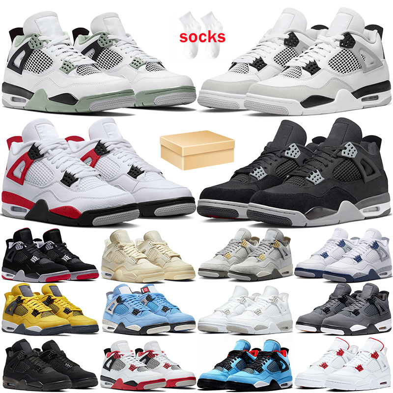 

With box men 4s basketball shoes women 4 Military Black Cat White Oreo Thunder Sail University Blue Cool Grey Infrared Metallic Canvas Bred sports sneakers 36-47, (27)