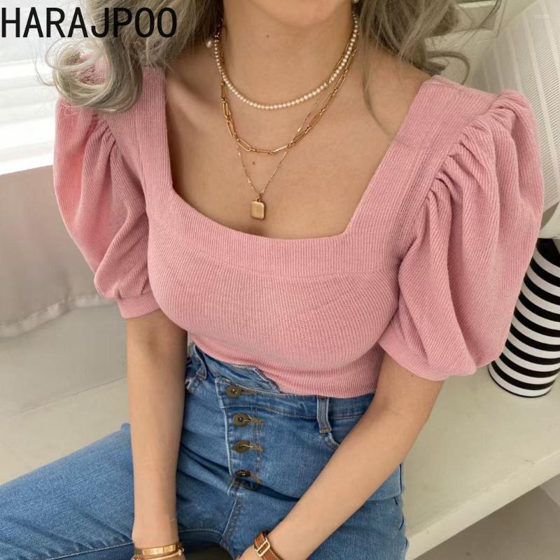 

Women's T Shirts Harajpoo Fashion French Vintage Square Neck Bubble Sleeve Top Women Summer Short Elegant T-shirt 2023, Black