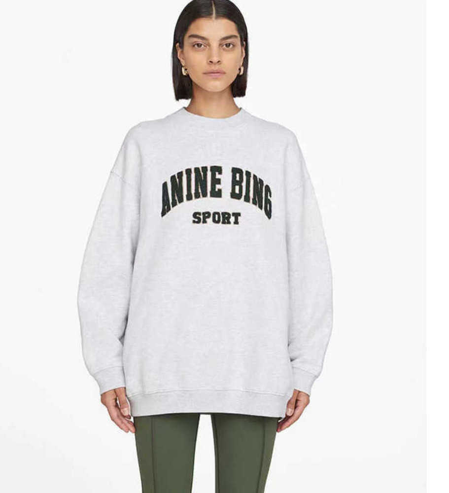 

Anine Bing Women Sweatshirt Designer Pullover Classic Letter Embroidery Inside Fleece Crew Neck Sweater Long Sleeves Motion current 33ss, White flower ash