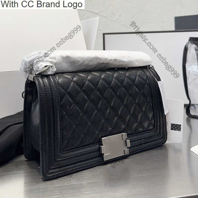 

CC Brand Totes 25cm Lambskin Caviar Boy Flap Designer Bags Silver Hardware Diamond Quilted Handbags Chain Luxury Wallets Lager Capacity Shoulder Crossbody Pouch, Black lambskin