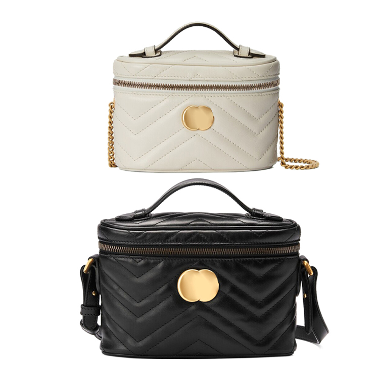 

Fashion genuine Leather Luxury Makeup Crossbody bag Cosmetics Tote Handbag Clutch MiniMarmont Makeup Makeup Bag Women's Men's Designer Purse loop bag Shoulder, White