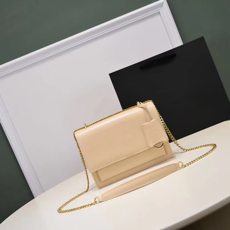 

Designer SUNSET Handbags reticule for Women Shoulder Bag fashion Bags Genuine Leather, Beige:gold chain