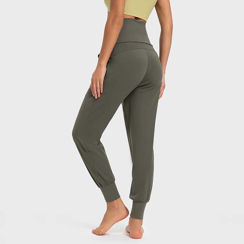 

High waist side pocket Leggings Sports Fitness trousers women's loose casual thread Yoga maternity pants, Black