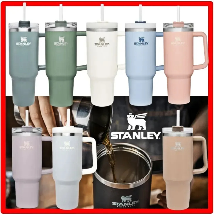 

stanley 40oz stainless steel tumblers Cups with Logo Mugs With Handle Insulated Tumblers Lids Straw Coffee Termos Cup With logo 0215, Multi-color