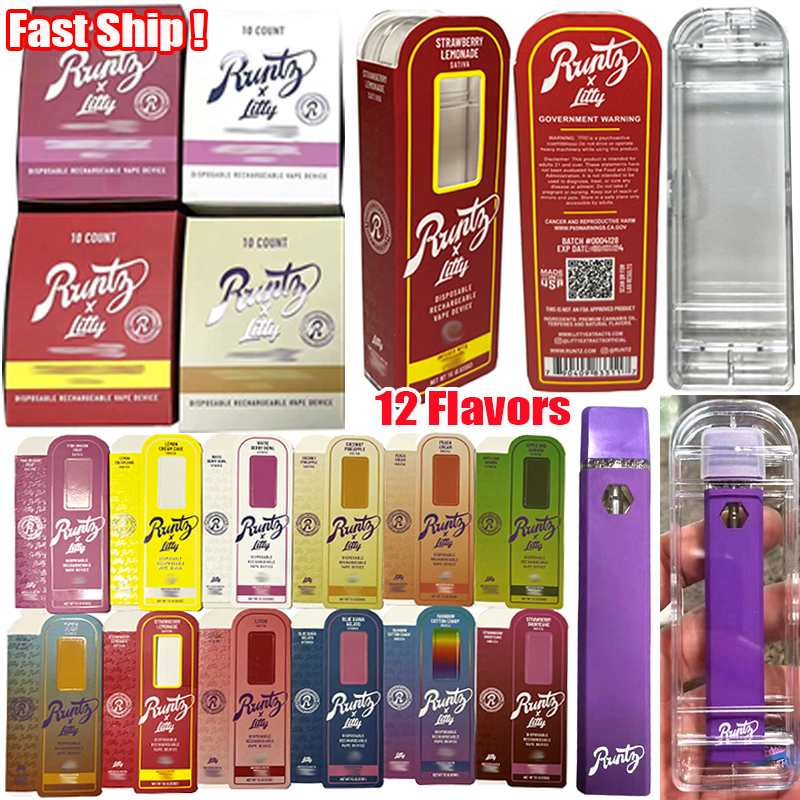 

12 Flavors Runtz X Litty Disposable Vape Pen Runty Rechargeable E Cigarettes 1.0ml Empty Vapes Cartridges Device Pods 280mAh Battery Oil Carts Dab Pod Box Packaging