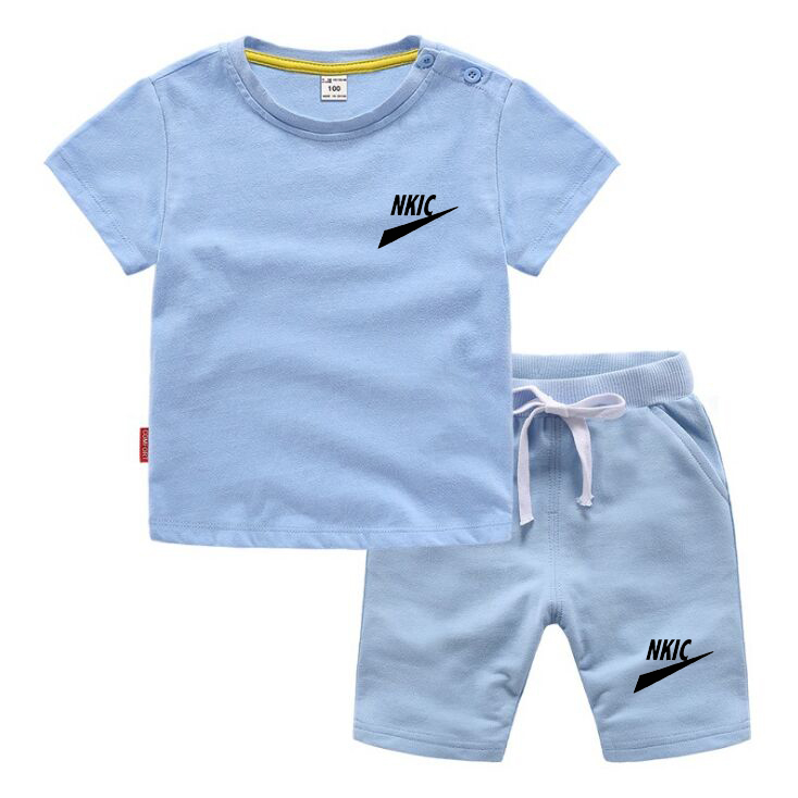 

2pcs New Kids Clothing Sets Summer Brand Print Baby Boy Sport Outfits Children Clothes Sets Clothing T-Shirt Shorts Set for Toddler Girls, Cowboy blue
