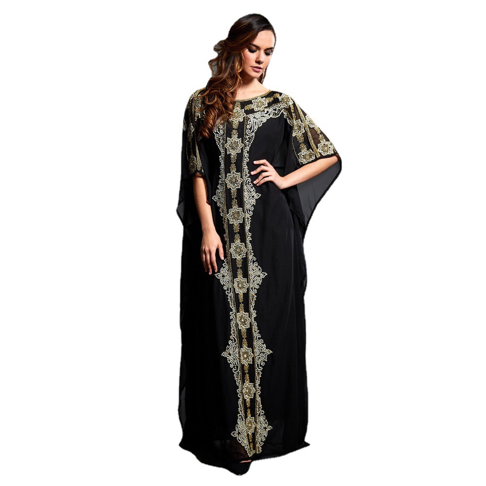 Vêtements ethniques Jupe longue Robe musulmane du Moyen-Orient Souhait européen et américain Vacances en bord de mer Robe en mousseline de soie i