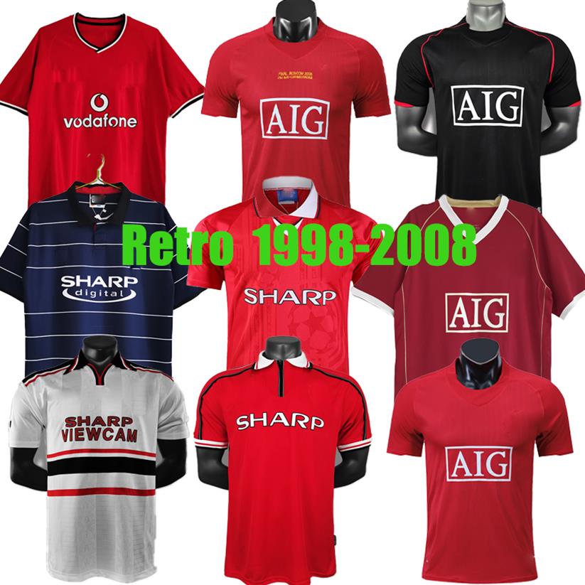 

Retro Manchester Soccer jerseys 98 99 00 02 06 07 08 United v NISTELROOY GIGGS Beckham RONALDO CANTONA Home away Solskjaer footbal241m, 1998/1999-away