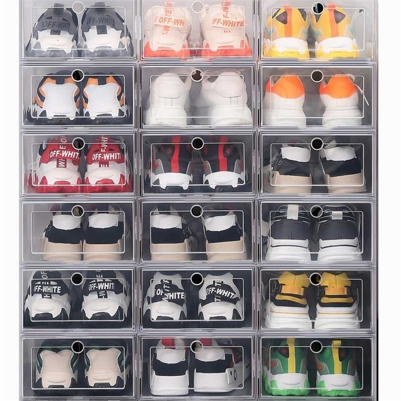 

Wholesale Clear 12-24pcs Shoe Box Set Foldable Storage Plastic Transparent Door Home Closet Organizer Case Shelf Stack Display 211102, Sky blue