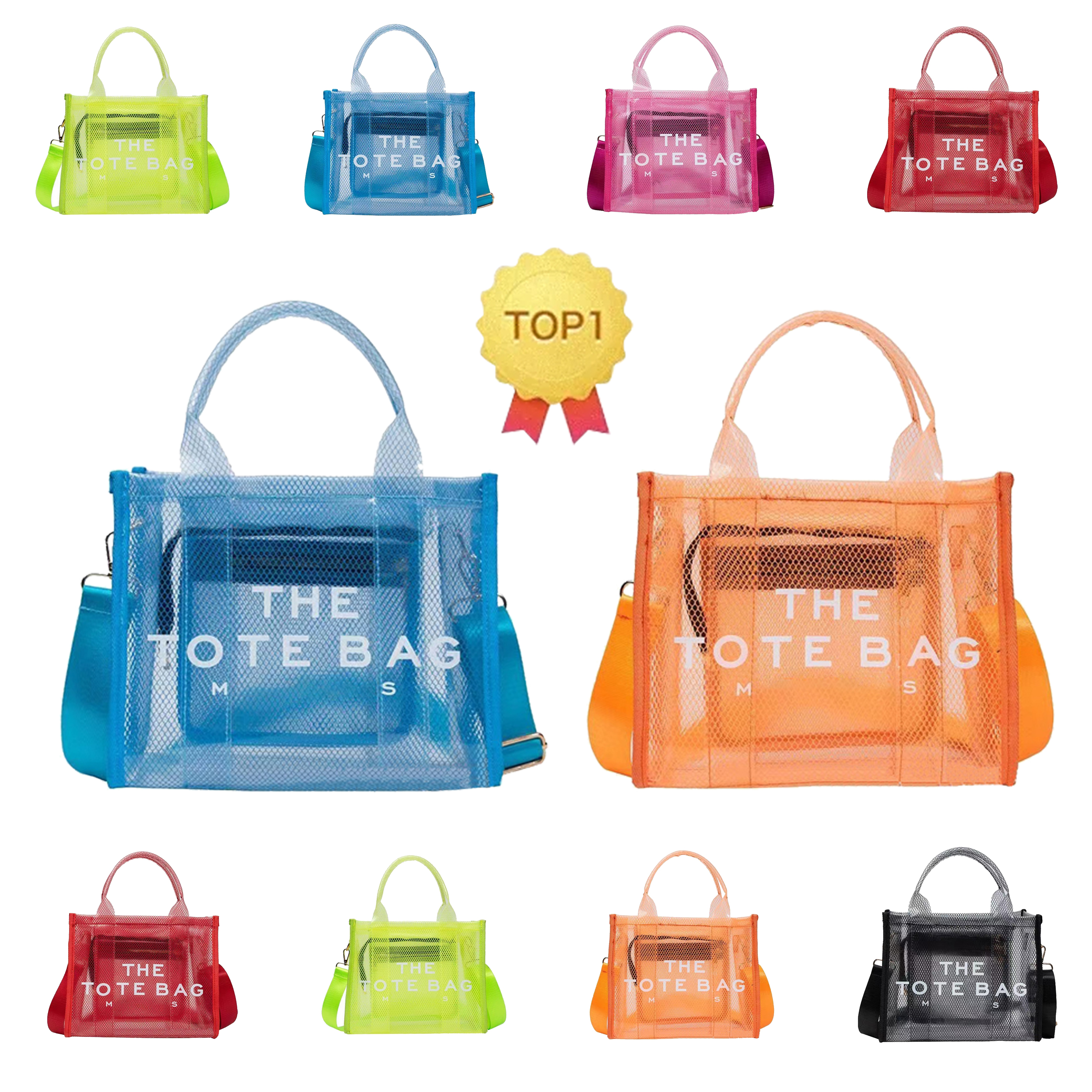 

TOP quality Cross Body 2 size COOL marc jocob Beach bag Womens Clutch Bags Mens the tote bag PVC crystal bag classic square plastic vanity bag Eco-friendly Shopping bag, Red