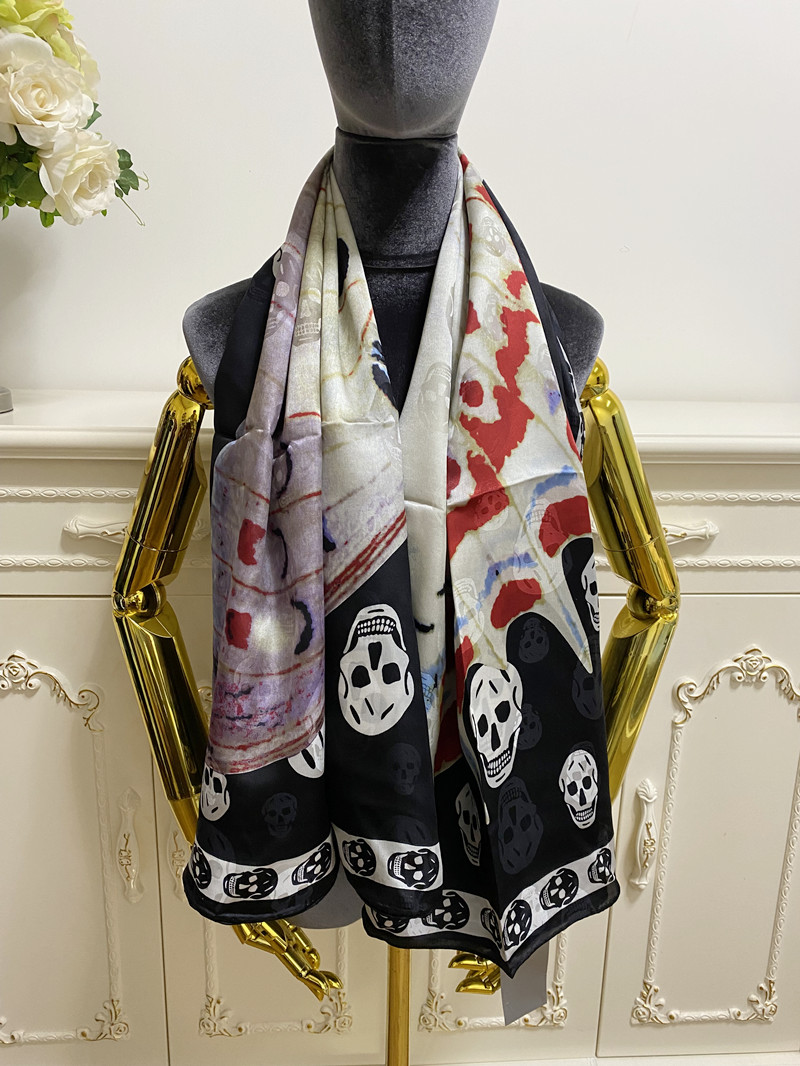 

women's square scarf scarves shawl 100% silk material black pint letters butterfly pattern size 130cm - 130cm