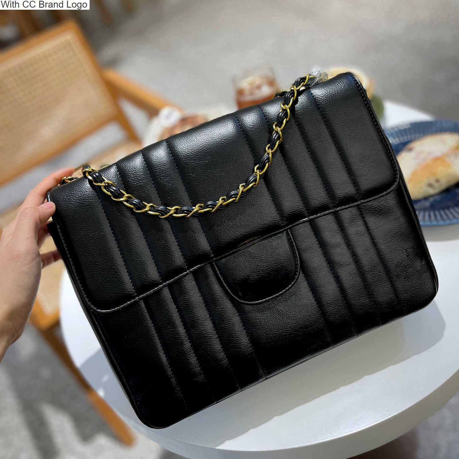 

CC Brand Shoulder Bags 30CM Vintage Black Classic Flap Quilted Bags Designer Plaid Big Metal Hardware Chain Shoulder Sacoche French Luxuries Womens Large Capaci