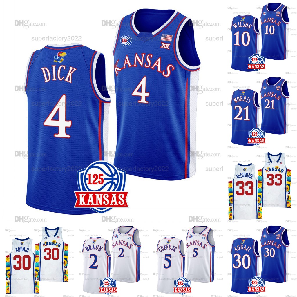 

NCAA College Kansas Jayhawks Basketball Jersey Gradey Dick Dajuan Harris Jr. Ochai Agbaji Joseph Yesufu Remy Martin Cam Martin Mitch Lightfoot K.J. Kyle Cuffe Jr., White1