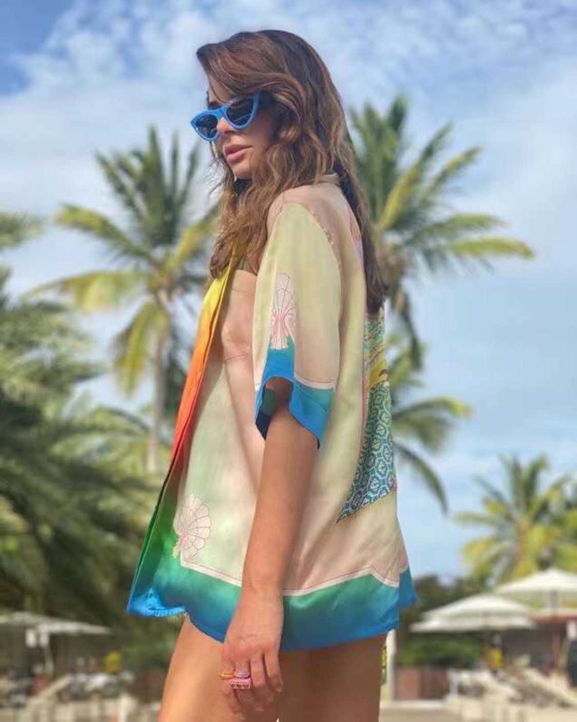 

23ss New Casablanca Hawaii beach shirt Men and Women New Lucid Dreams Island Scenery Color Temperament Satin Short Sleeve Shirt