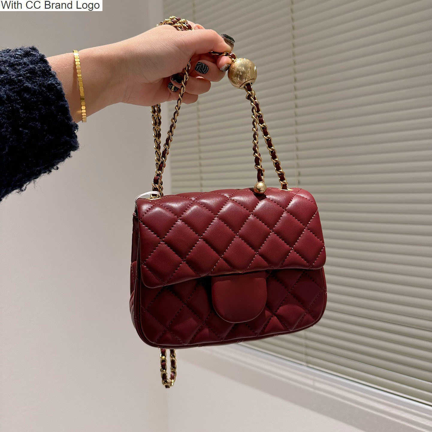 

CC Brand Shoulder Bags Classic Lambskin Mini Square Flap Quilted Bags Brush Gold Ball Diamond Matelasse Hardware Metal Chain Purses Womens Designer Multi Pochet, Burgundy 17cm