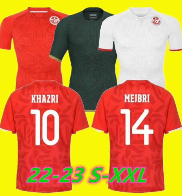 

2022 Tunisia Soccer Jerseys National Team Mens MSAKNI HANNIBAL 22 23 MAALOUL SLITI KHENISSI Home Red Away Football Shirts Short Sleeve Aldult Uniforms sets 2023