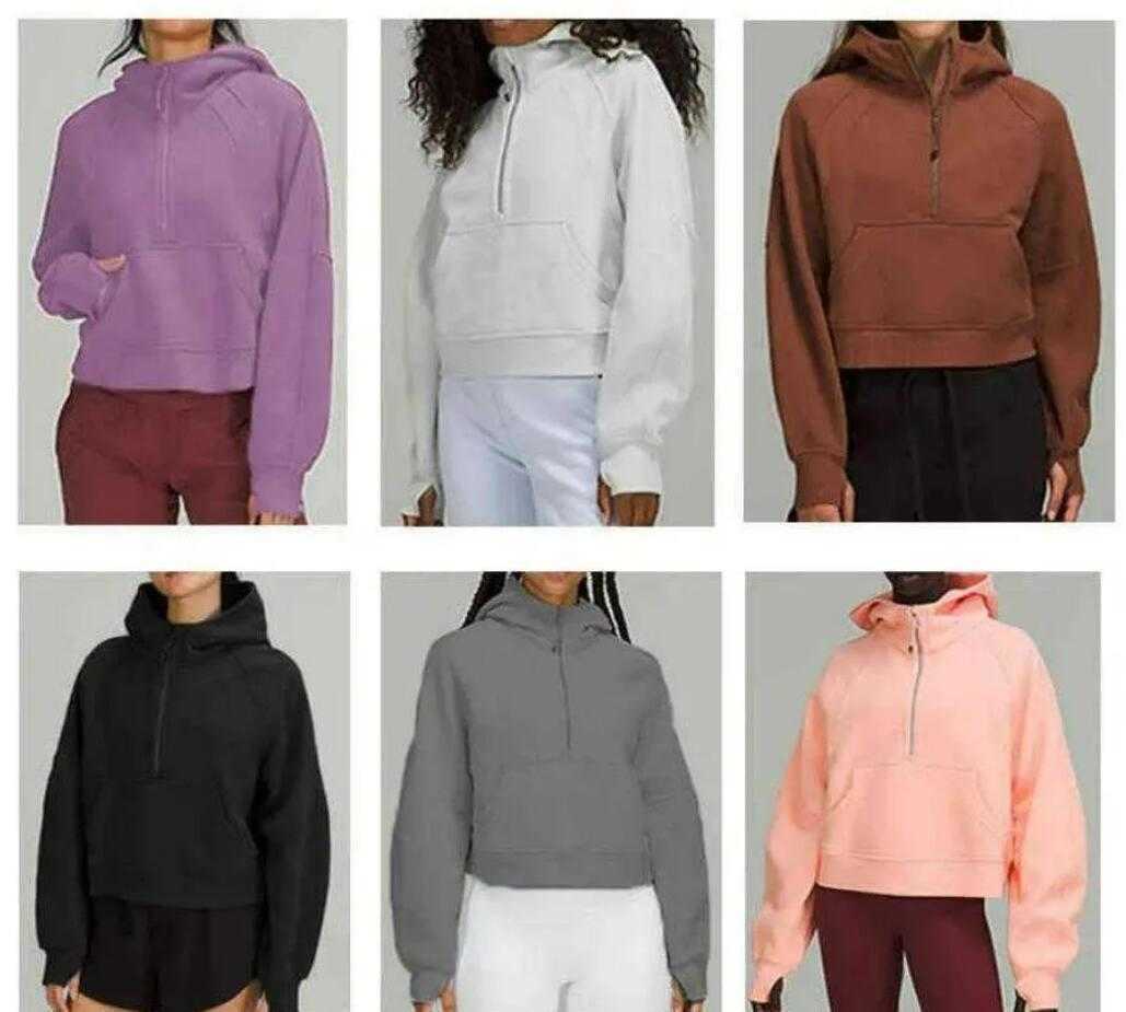 

LU-235 Yoga Clothes Women's Sports Half Zip Hoodie Loose Autumn Winter Wrinkle Resistant Warm Fitness Coat Top Sweater, Black