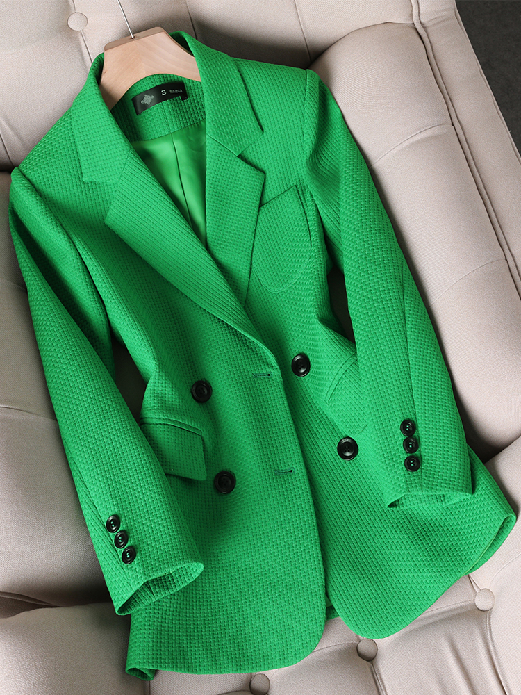 Womens Suits Blazers Women Formal Blazer Ladies Female Orange Black Green Plaid Long Sleeve Single Breasted Work Wear Jacket Coat For Autumn Winter