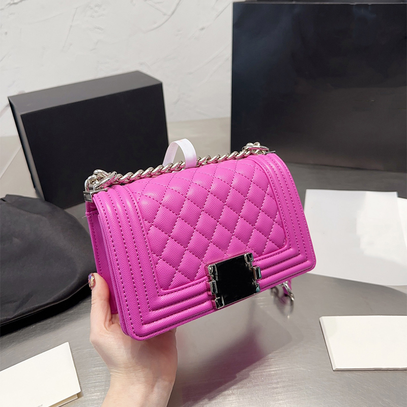 

Classic boy Luxury Crossbody Bag Genuine Leather Designer Bags Shoulder Womens Bag luxurys Handbag 20cm Caviar Silver chain Fashion Handbags, Black