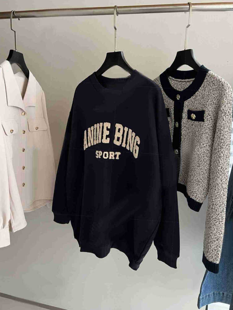 

Anine Bing City Women Pullover Sweatshirt New Embroidery Letter Burst Fleece Sweater Printed Wash Round Neck Female Cotton Motion current 29ss, 24