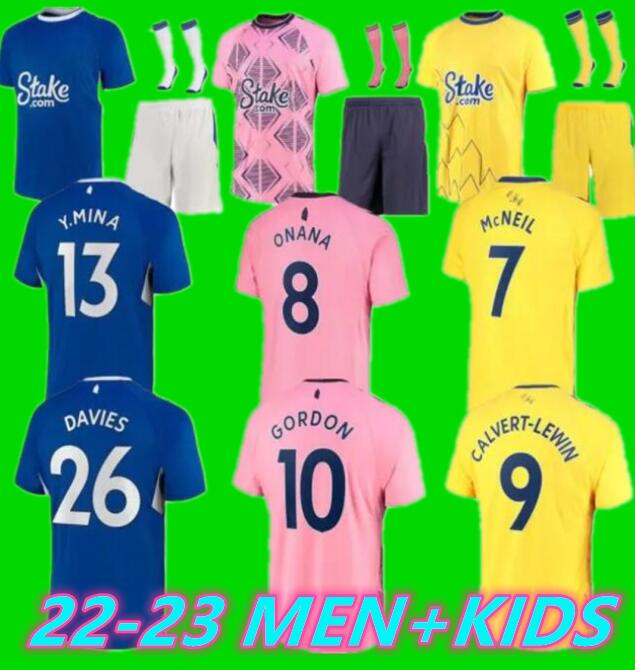 

22 23 toffees KEANE GORDON soccer jerseys ONANA LEWIN CALVERT LEWIN RICHARLISON ALLAN DIGNE NKOUNKOU BERNARD DAVIES men kids kit full set football shirt
