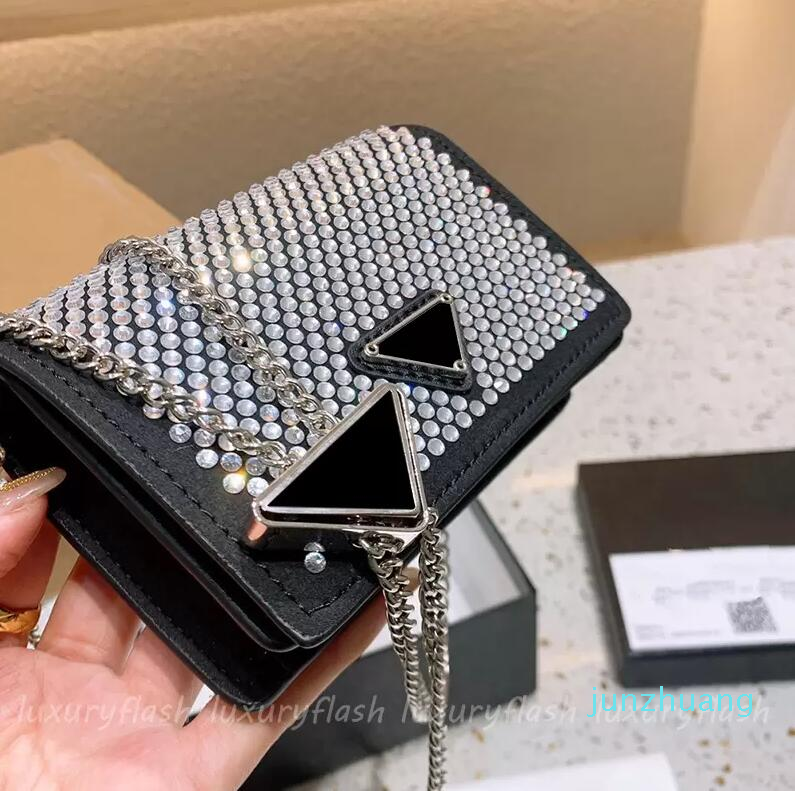 

001 Designer Full Diamond Ladies Hobo Bag Shiny Fashion Casual All-match Luxury Woman's Messenger Bags High Quality Triangle2831, Silver with l*g*