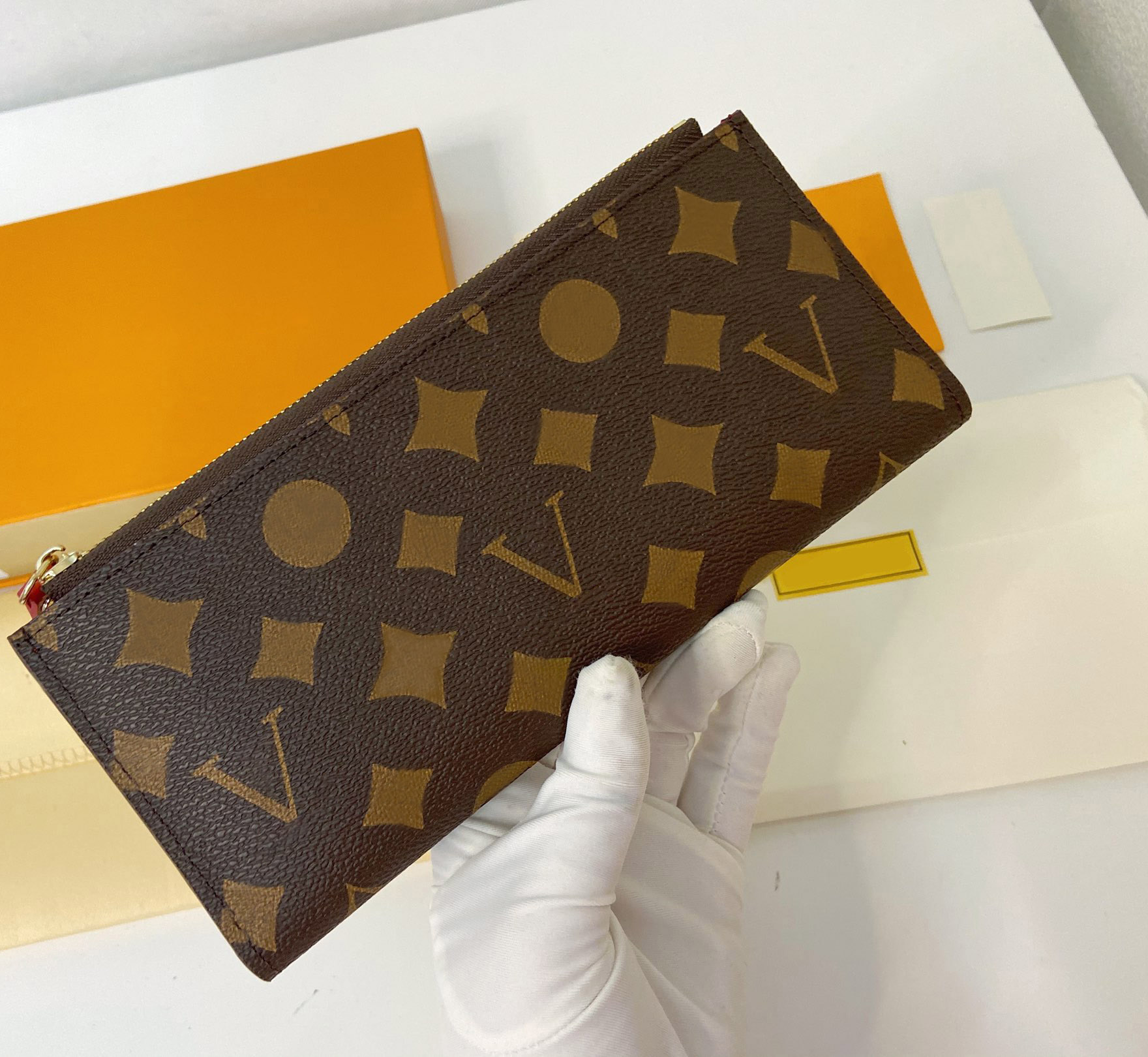 

Fashion designer wallets luxury Adele purse mens womens clutch Highs quality flower letter zipper coin purses ladies slim card holder original box double bag style, 61269#brown monogrames