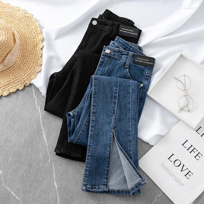 

Women' Jeans 2023 Spring Summer Slit Micro Flared Women Elasticity Slim Denim Casual Pants Lady High Waist Trousers Washed JH269, Blue