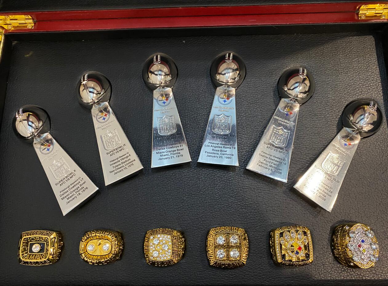 

6pcs PIT Super Bowl Football Team champions Championship Ring Lombardi Trophy Souvenir Men Women Boy Fan Brithday Gift 2023 Hip hop Jewelry Sport Punk