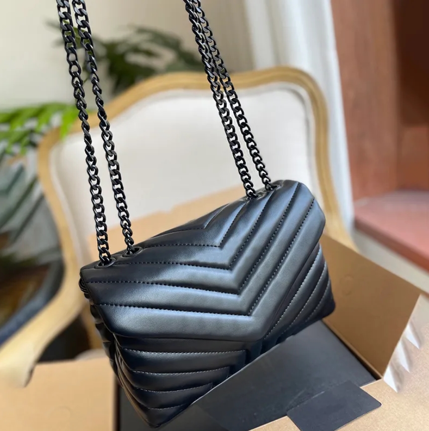 

7A Special Medium Black Cross Body Bag Women Soft Quilted Leather Chain Shoulder Bag Fashion Evening Woman Handbag Designer Wallets, Black gold chain