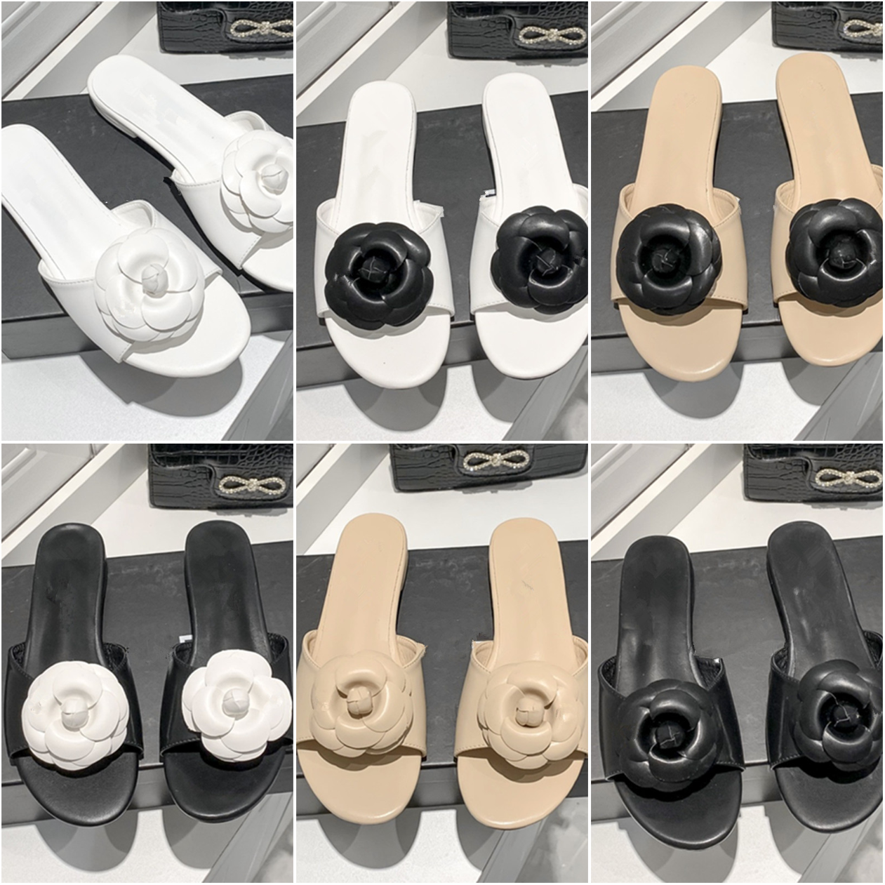 

35-41 Size Slip On camellia slides Designer Women slippers girl flat mule casual shoes gold logo buckle flats dad sandal beach pool leather slider flip flops scuffs, Chsc228-2