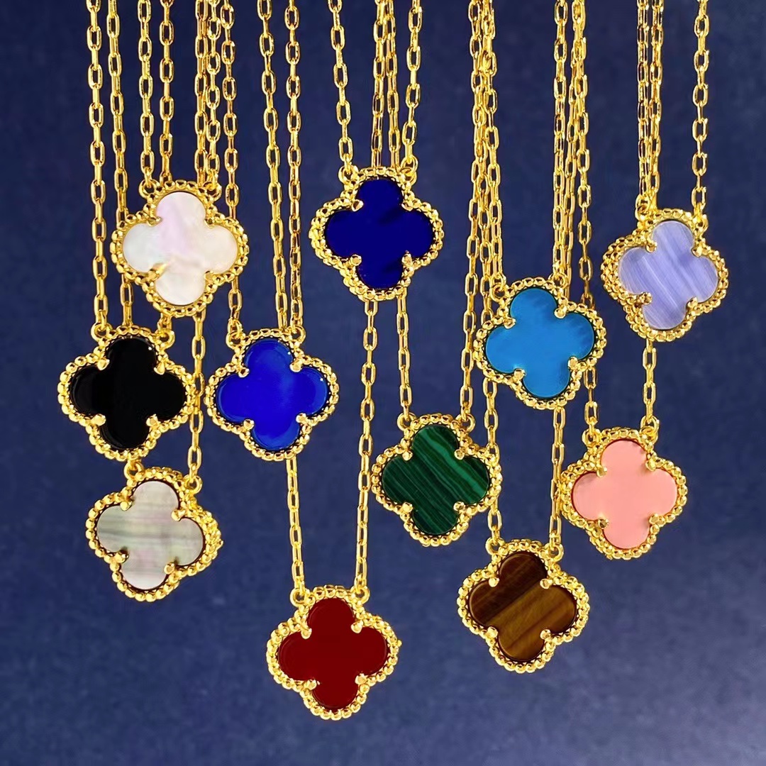 gold chain with pendant Brand clover necklace earring bracelet VCA necklaces fahsion jewelry womens Van Cleef and Arpels earrings gold bracelet-image-845182148
