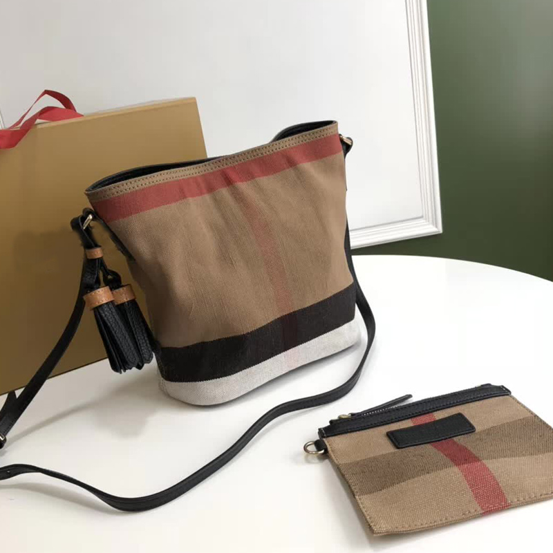 

Crossbody Bucket Bag Canvas Check Tote Bag Women Handbag Purse Calfskin Leather Shoulder Bags Zipper Wallet Fashion letter Casual Style