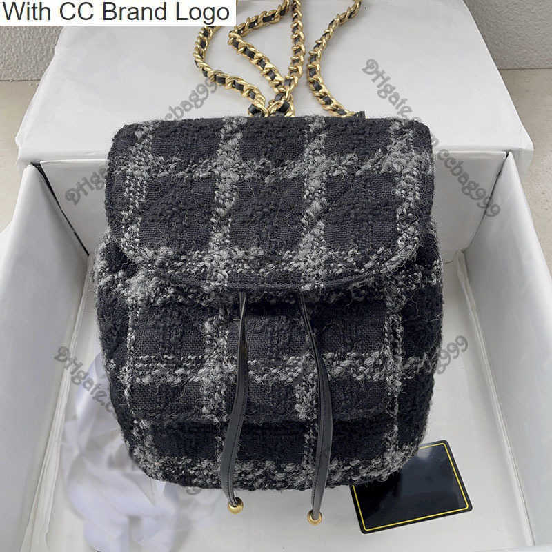 

CC Brand Backpack Style 22K Designer French Bucket Flap Backpack Style Black Pink Patchwork Two-tone Tweed Quilted Handbags Gold Hardware Double Chain Classic S