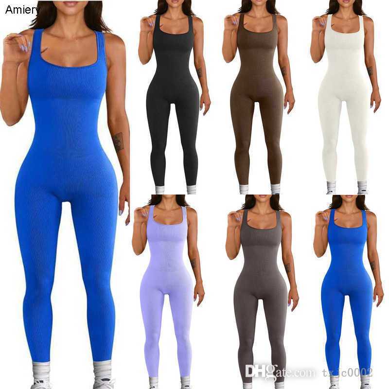 

2023 Summer Women Active Jumpsuits Sexy Sleeveless Vest Onesies Knitted Bodysuits Butt Lifting Jumpsuit Square Neck Slim Sexy Workout Rompers -XL, Purple