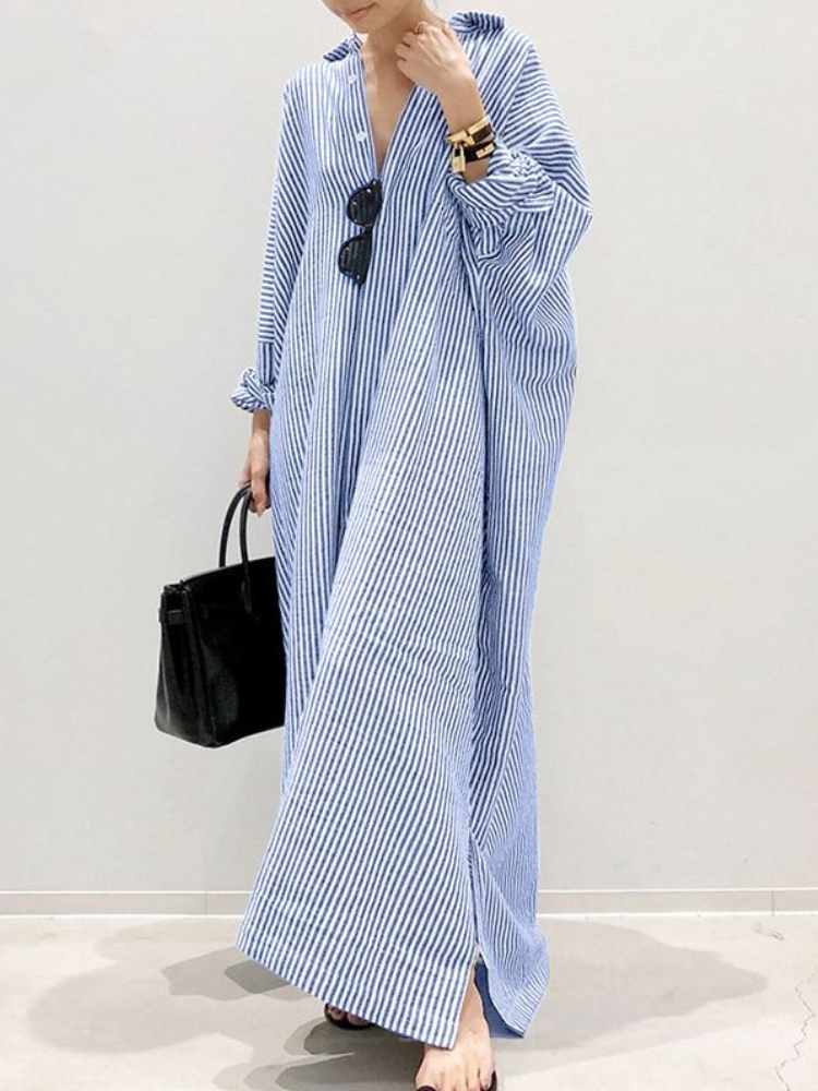 

TPJB Summer New Women Dress Fashion Cotton Linen Striped Cardigan Loose Large Casual Temperament Commuter Irregular Long Tops, Gray