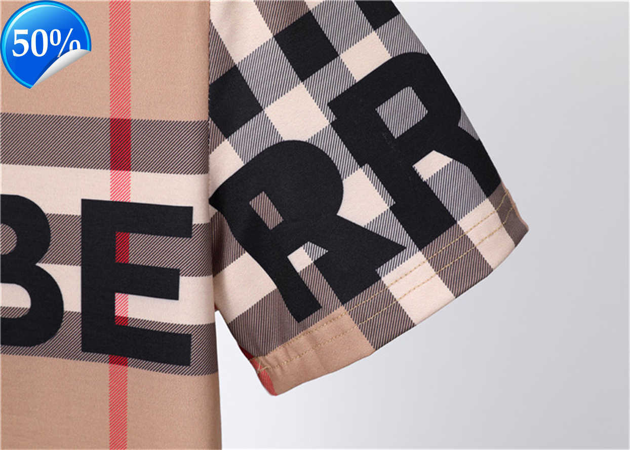 

Men's T-Shirts black and white new double yarn 100% cotton fabric classic plaid European American br letter pattern variety loose32ESS