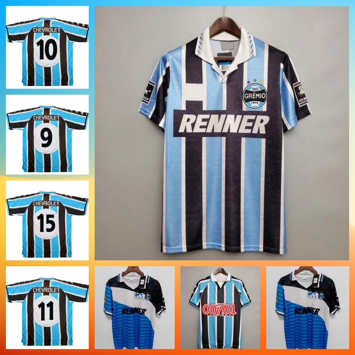 

Gremio 2000 retro Newest soccer jerseys 1995 1996 Ronaldinho ZINHO NENE WARLEY Alegre home vintage old classic football shirt top thai quality, 02